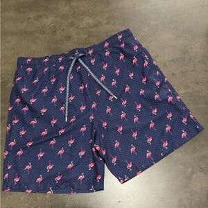 SURF SOCIETY Blue Print Pink Flamingo Swim Trunks size XL